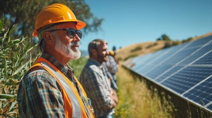 Obraz premium Solar Panel Installation Worker with Hard Hat