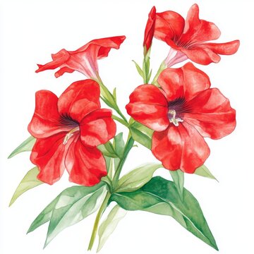 red flowers watercolor painting on white clip art preview