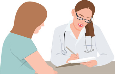 Lady doctor and patient, Medicine concept with a doctor and patient discussing while watching patient medical record