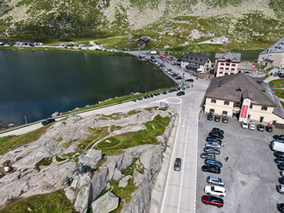 Naklejka premium Drone view at pass st. Gotthard in the Swiss alps