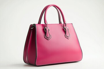 Women's luxury handbag, Bold pink handbag purse, leather bag isolated on white background, simple and unique handbag ideas. Generative Ai