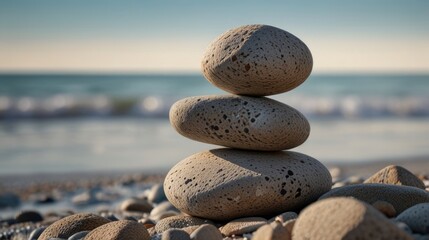 Balanced stones at the beach