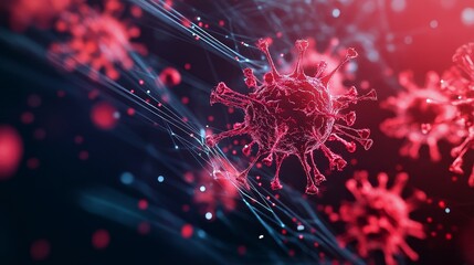 A detailed microscopic view of a virus in vibrant colors, representing the complexity and impact of infectious diseases.