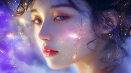 Captivating Ethereal Feminine Portrait with Mystical Glowing Celestial Visuals