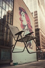 Floating Chair Against Urban Mural Backdrop