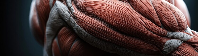 Close-up view of detailed muscle tissue, showcasing the strength and structure in a realistic representation for educational use.