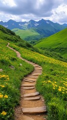 Fototapeta premium Mountain Hiking Trail Through Wildflowers
