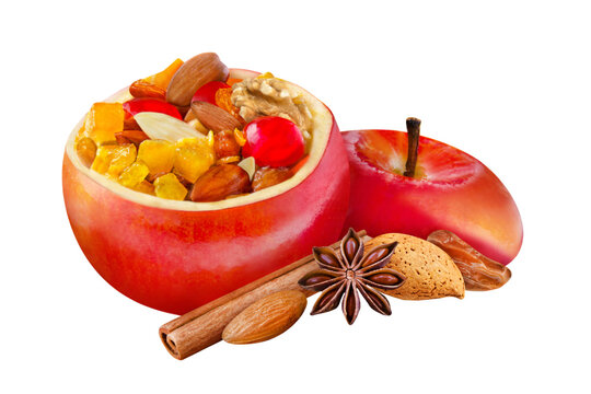 Weihnachten  Bratapfel und Gew&uuml;rze   Hintergrund transparent PNG cut out