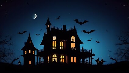 spooky house bats silhouetted night sky background
