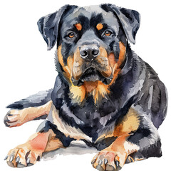 Obraz premium Beautiful Rottweiler Watercolor Clipart, Dog Colored Design for Your Corporate and Business Graphic Resource or Creative Project, Ai Generative