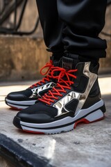 Stylish Sport Shoes with Red Laces and Metallic Accents