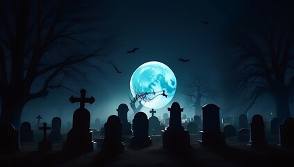 eerie illustration graveyard bathed glow full moon halloween night