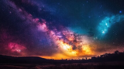 Colorful milkyway galaxy night stars landscape