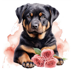 Obraz premium Beautiful Rottweiler Watercolor Clipart, Dog Colored Design for Your Corporate and Business Graphic Resource or Creative Project, Ai Generative