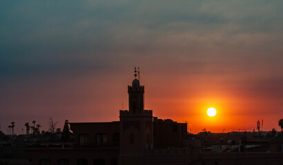 Sunset at Marrakesh city, Morocco, North Africa.