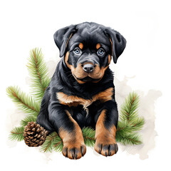 Obraz premium Beautiful Rottweiler Watercolor Clipart, Dog Colored Design for Your Corporate and Business Graphic Resource or Creative Project, Ai Generative