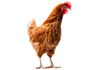 Chicken, Full body of brown chicken hen standing isolated transparent background, Laying hens farmers concept.