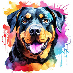 Obraz premium Beautiful Rottweiler Watercolor Clipart, Dog Colored Design for Your Corporate and Business Graphic Resource or Creative Project, Ai Generative