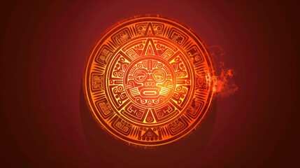 Aztec calendar with a glow effect and brown background.