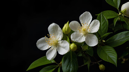 Mock Orange flower on black background