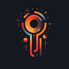 Obraz premium Futuristic flat abstract logo design in orange and black with geometric shapes and cyberpunk style elements, perfect for technology or gaming brand identity projects.