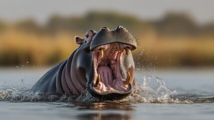 Fototapeta premium Hippopotamus with Open Mouth