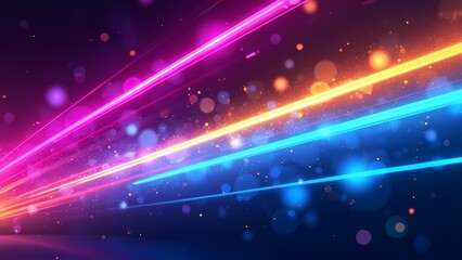 Fototapeta premium Vibrant Abstract Background with Cascading Neon Light Rays and Bokeh Orbs