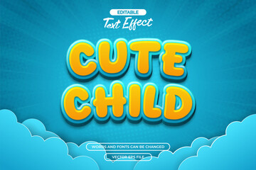Cute child editable text effect with cloud decoration
