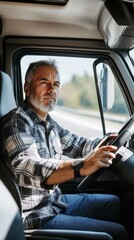 Focused Truck Driver on the Road