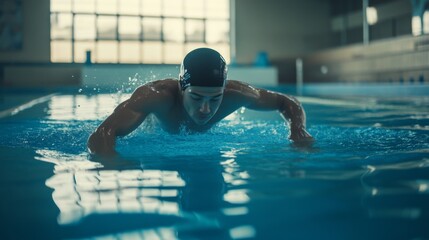 Competitive Swimmer Training in Indoor Pool