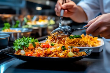 Canteen chef, skillful hands, creative dishes bring culinary expertise to the everyday meal