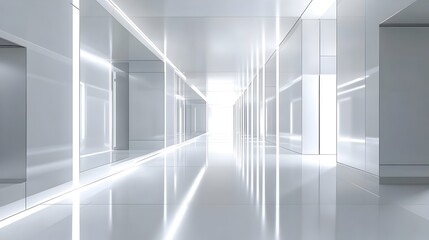 Fototapeta premium Bright and Minimalist Architectural Corridor with Symmetry and Geometric Design
