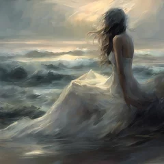 Woman in a long white dress in the sea © Rossillicon Photos