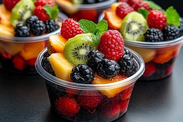 Canteen fruit bar, ripe berries, juicy slices provide a refreshing and healthy dessert option