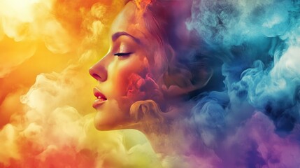 Fototapeta premium A Woman's Face Emerging from Colorful Smoke