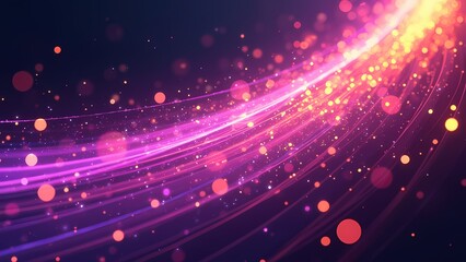 Fototapeta premium Glowing Neon Light Trails and Bokeh Effects on Deep Blue Gradient