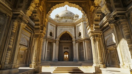 Fototapeta premium Ornate Facade of a Mosque with Intricate Carvings