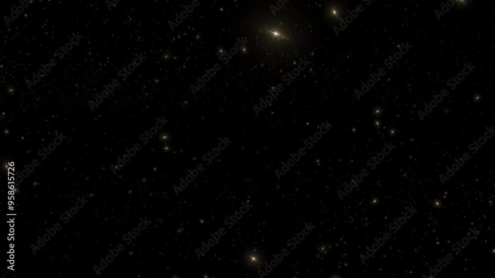 Sticker abstract animation loop glow gold stars dust particles flow on black background. 4k 3d seamless loop