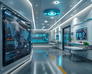 Modern Hospital Room with Cutting Edge Digital Health Monitors and Automated Systems Showcasing Advancements in Medical Care
