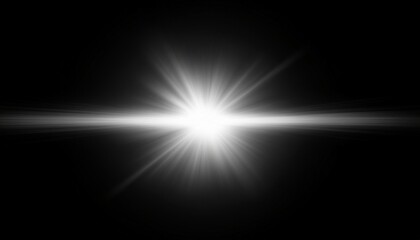 Fototapeta premium horizontal white lens flare on black background