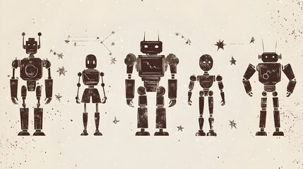 Silhouetted Futuristic Robot in Technical Diagram Style