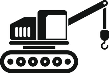 Simple vector icon of a crawler crane lifting its hook, in black glyph style