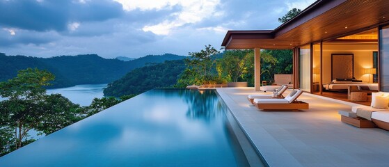 Fototapeta premium Luxury Villa With Infinity Pool And Stunning View