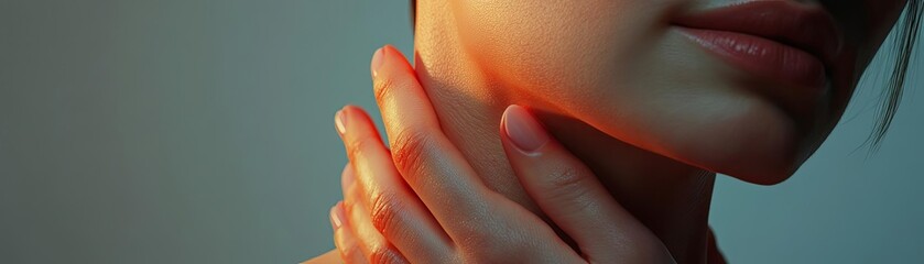 Fototapeta premium Close-up of a graceful neck and hand, showcasing beauty and elegance with soft lighting and warm tones.