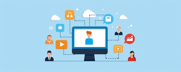 Platforms, interconnected technology solutions, flat design illustration