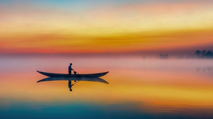 Serene Sunrise Boat Silhouette