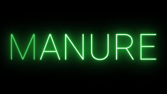 Flickering neon green glowing manure text animated on black background