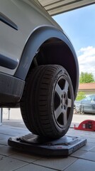 Fototapeta premium Car on Vehicle Lift