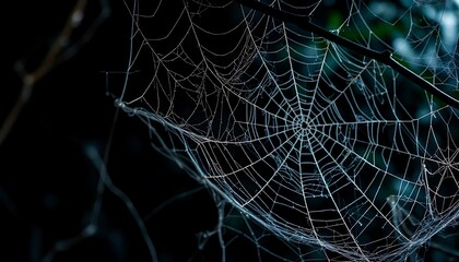 Halloween illustration of cobwebs, Spider web background, Spider web silhouette against black wall, halloween theme dark background, concept of Spider web illustration, created with generative ai
