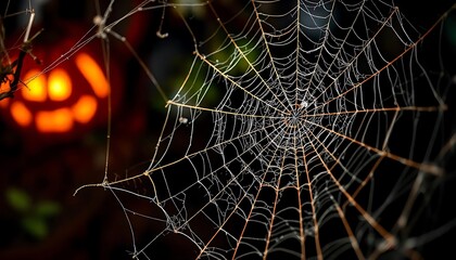 Halloween illustration of cobwebs, Spider web background, Spider web silhouette against black wall, halloween theme dark background, concept of Spider web illustration, created with generative ai
